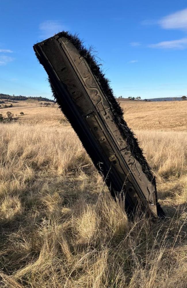 Space junk has been found in paddocks near Dalgety on the banks of the Snowy River in NSW. Pictures: Monaro Police District/Facebook