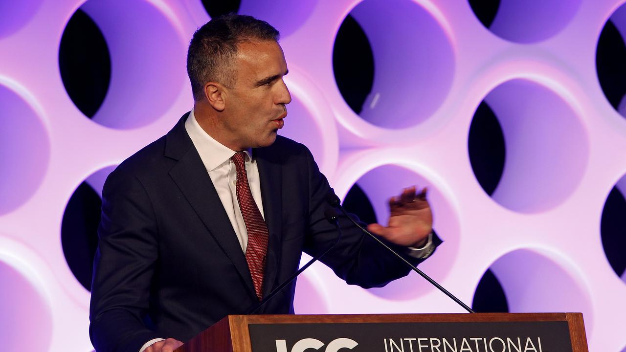 Premier Peter Malinauskas speaks in Sydney on October 10, on the first day of a two-day Social Media Summit staged in Sydney and Adelaide. Picture: NewsWire / John Appleyard