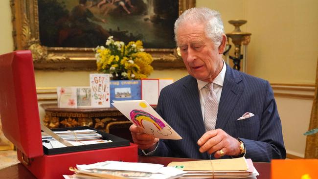 The King was touched by the huge number of cards and messages sent by wellwishers after his cancer diagnosis. Picture: AFP