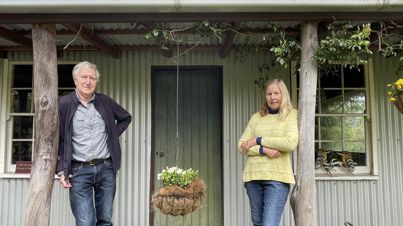 Stewart and Margaret Hunter at their replica cattlemen’s hut.