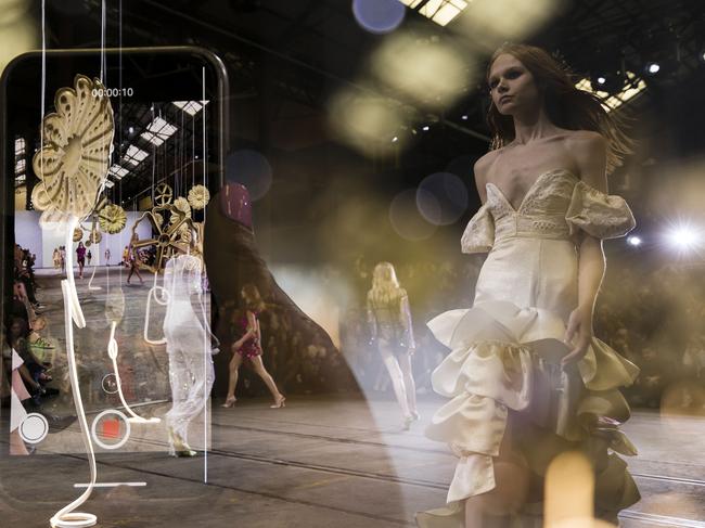 SYDNEY, AUSTRALIA - MAY 14: (EDITORS NOTE: Multiple exposures were combined in camera to produce this image.) A model walks the runway during the Alice McCall show at Mercedes-Benz Fashion Week Resort 20 Collections at Carriageworks on May 14, 2019 in Sydney, Australia. (Photo by Brook Mitchell/Getty Images)