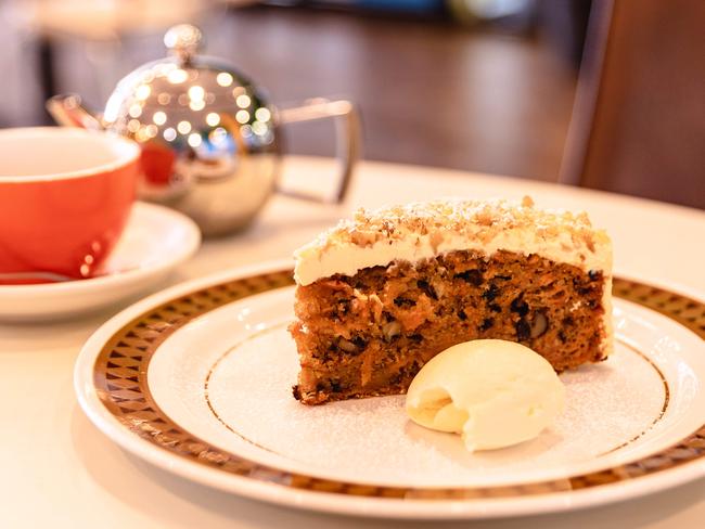 Madame Clarke’s chunky carrot cake topped with a satisfyingly thick layer of cream cheese icing. Picture: Linda Higginson