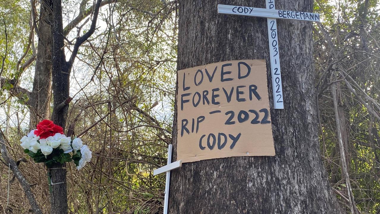 Memorial dedicated to Cody Bergemann, who died in a rollover at Glenwood on June 1. Photo: Elizabeth Neil