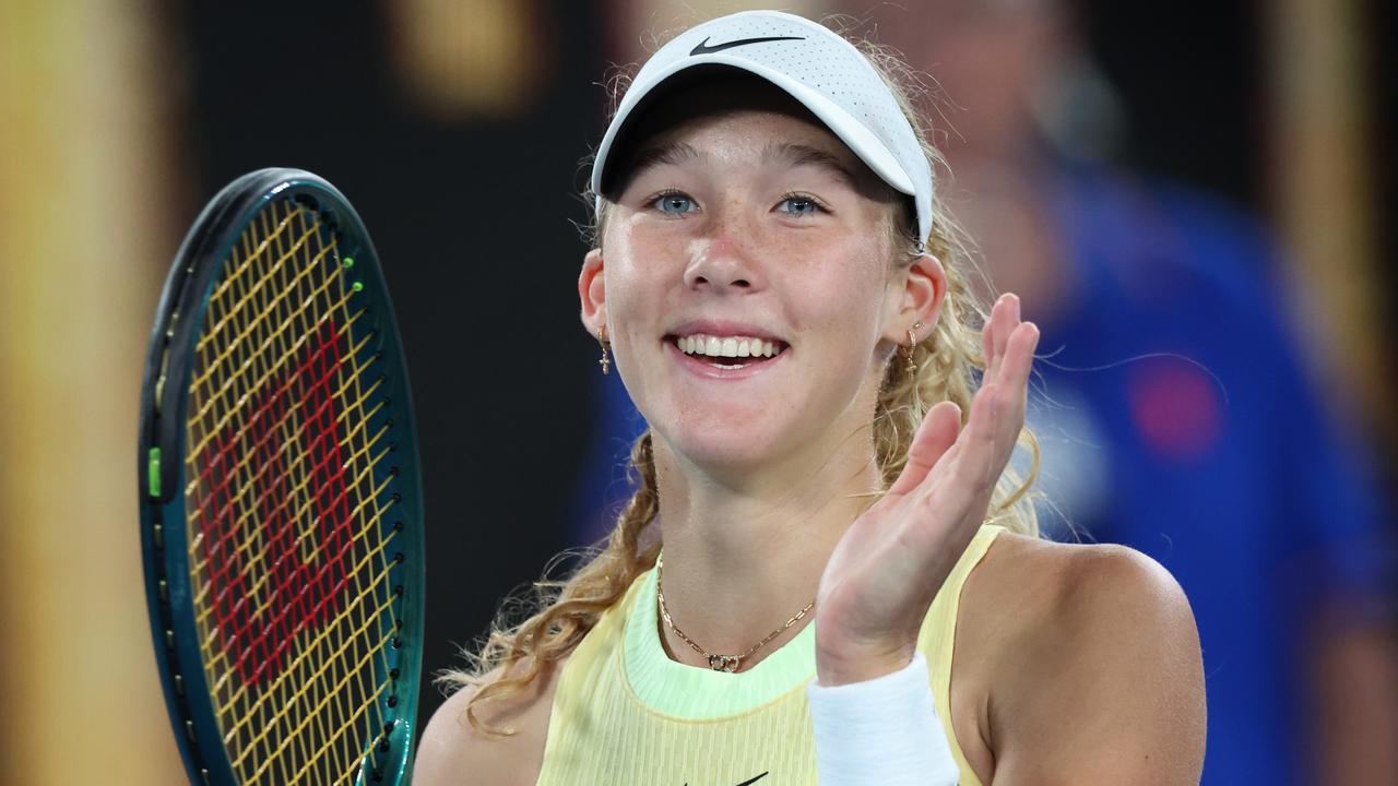 2024 AO Tennis Open. Day 4. Mirra Andreeva defeats 6 seed Ons Jabeur on Rod Laver Arena. Picture: David Caird