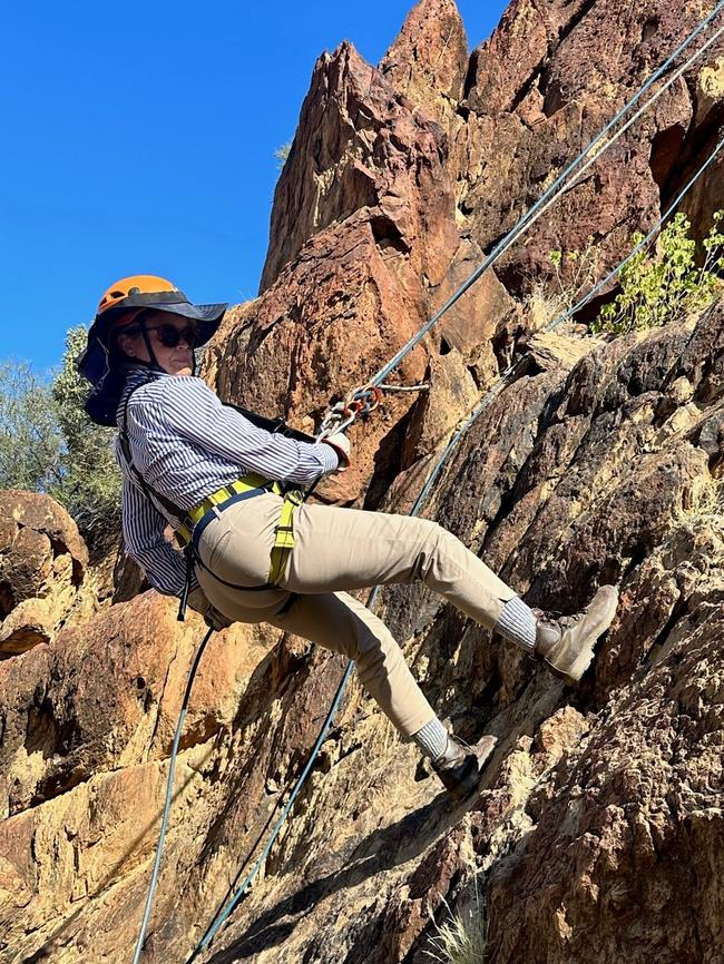 Her Excellency the Honourable Frances Adamson AC abseiling at the Operation Flinders site. Picture: Supplied