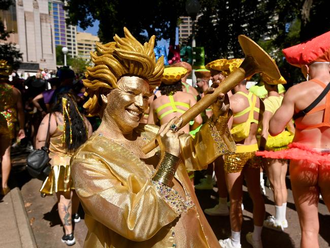 Mardi Gras preparations underway in Hyde Park. Picture: Jeremy Piper