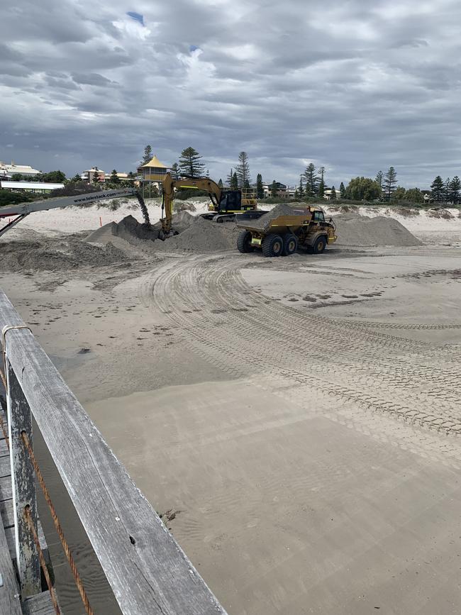 Sand carting at Semaphore beach in October last year drew a huge amount of negative comments from local residents on social media. Picture: Paula Thompson