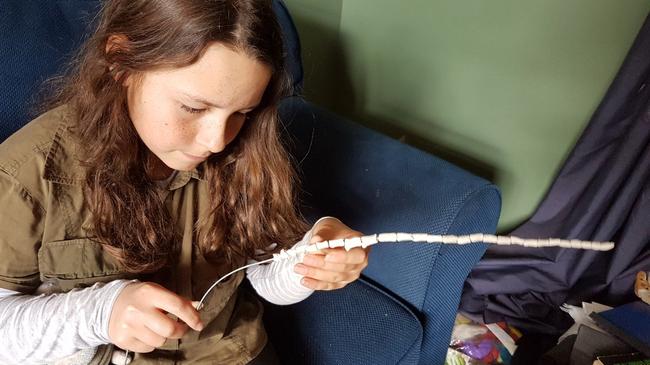 The spine is made with wire, then each individual vertebrae out of clay.