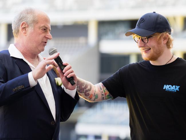 Bromance: Ed Sheeran and Michael Gudinski in Perth. Pic: AAP Image/Richard Wainwright