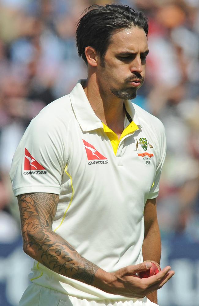 Australia’s Mitchell Johnson reacts during day three of the third Ashes Test cricket match, at Edgbaston, Birmingham, England, Friday, July 31, 2015. (AP Photo/Rui Vieira)