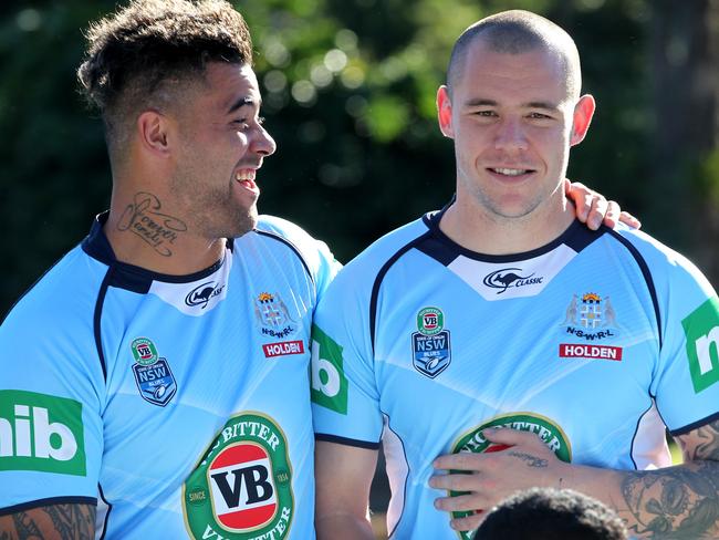 Andrew Fifita and David Klemmer during Blues camp. Pic Nathan Edwards