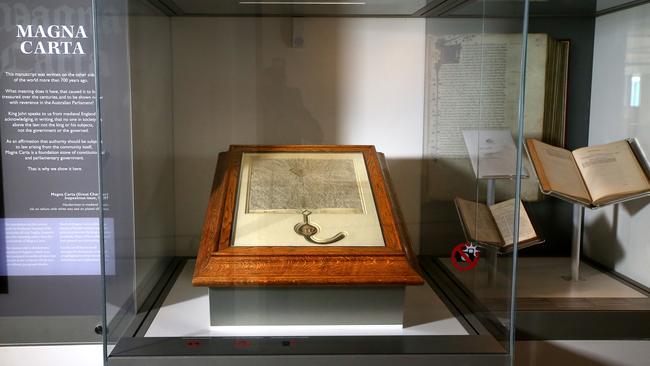 Australia's Inspeximus issue of the Magna Carta on display at Parliament House, Canberra.