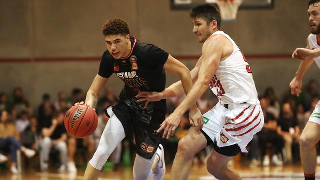 The appearance of LaMelo Ball, left, during the NBL Blitz attracted huge numbers online to watch the future NBA talent. Picture: NIKKI DAVIS-JONES