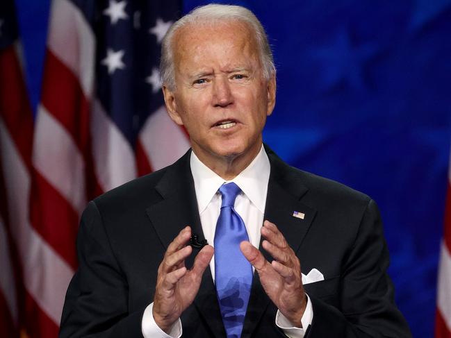 Democratic presidential nominee Joe Biden delivers his acceptance speech on the fourth night of the Democratic National Convention. Picture: AFP