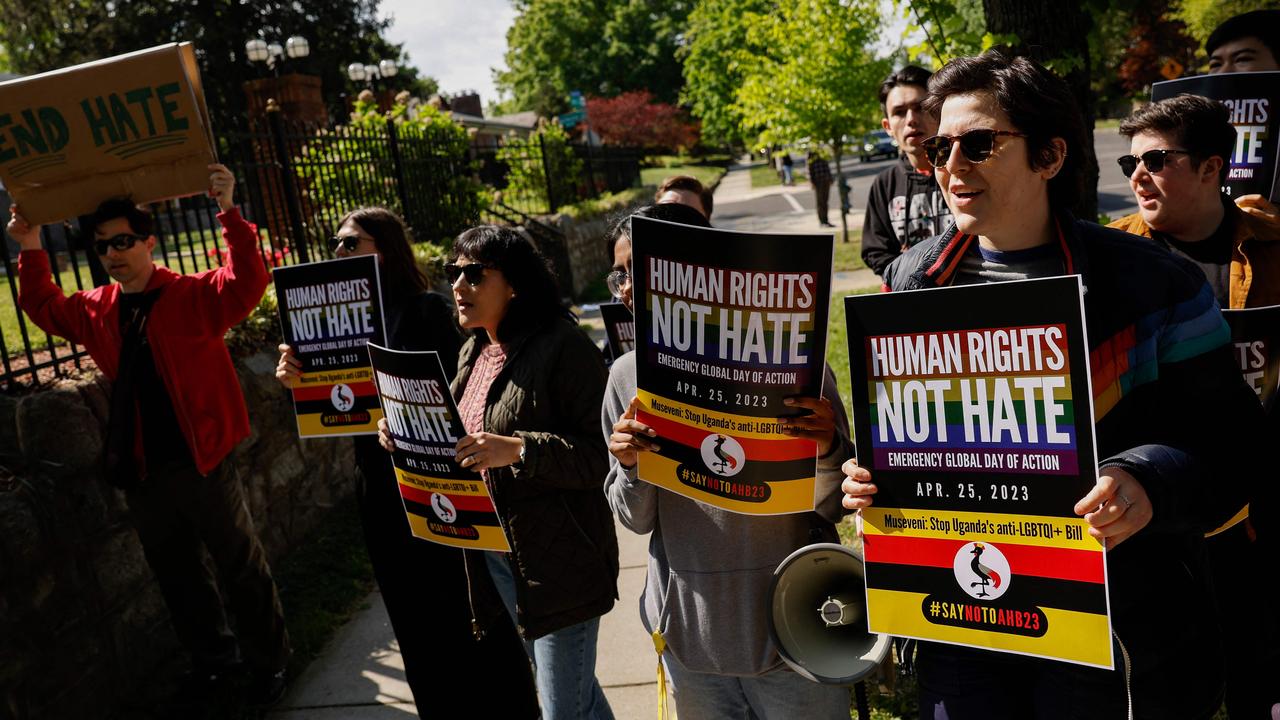 Activists protested outside the Ugandan Embassy over Uganda's parliamentary Anti-Homosexuality Bill. Picture: Anna Moneymaker/GETTY IMAGES via AFP