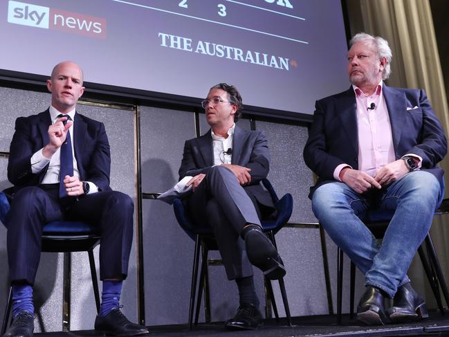 9/6/23: Claire Harvey, The Australian speaks with Dom Taylor, MD Uber, Shaun Broughton, MD Shopify and Richard White, CEO, WiseTech at the Australia's Economic Outlook forum" event at Crown Sydney. John Feder/ The Australian.