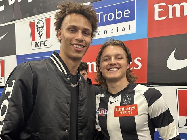 Dyson Daniels and Jack Ginnivan sparked speculation about Daniels’ footy loyalties.