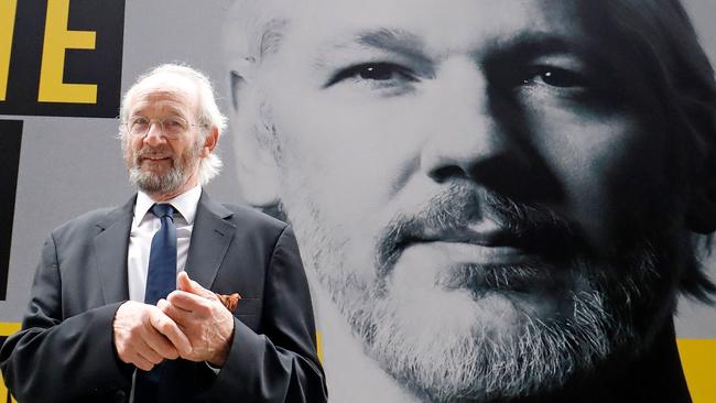 John Shipton, the father of WikiLeaks founder Julian Assange, outside London’s Old Bailey court on Tuesday. Picture: AFP