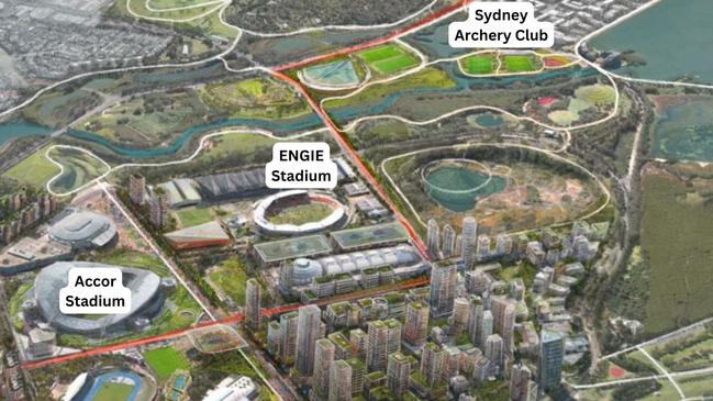 Sydney Olympic Park Master Plan 2050 showing proposed fields at the Archery Centre.