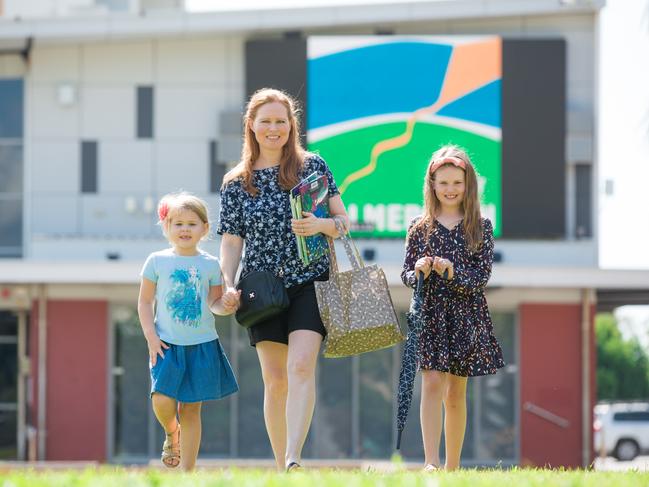 Palmerston mum Michelle Tomlinson with her daughters Annika, 5, and Ava, 8. Picture: Glenn Campbell