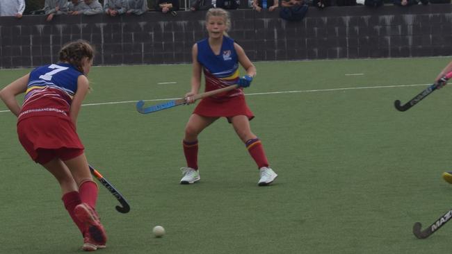 Gympie hosted the 2021 Under 13 Girls State hockey championships over the last four days, with Brisbane teams taking out two of the three division titles. Carissa Graham takes possession. Pictures: Josh Preston
