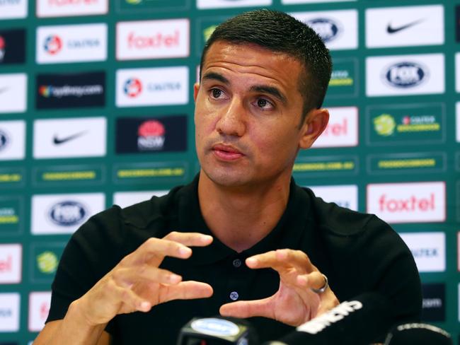 SYDNEY, AUSTRALIA - SEPTEMBER 04: Tim Cahill speaks to the media during an FFA press conference at the FFA Offices on September 4, 2018 in Sydney, Australia. Cahill announced he will play his final match for Socceroos in the Tim Cahill testimonial international friendly against Lebanon on November 20th. (Photo by Mark Kolbe/Getty Images)