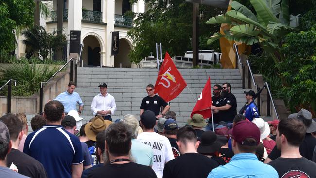 While in Rockhampton for community cabinet Premier Steven Miles and Deputy Premier Cameron Dick met with members of the Electrical Trades Union who were involved in strike action on Wednesday.