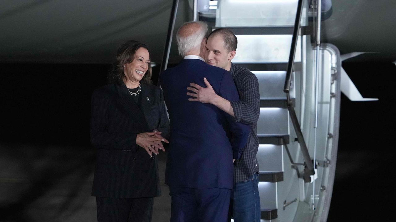 US President Joe Biden and US Vice President Kamala Harris greet Evan Gershkovich. Picture: Andrew Harnik/Getty Images via AFP