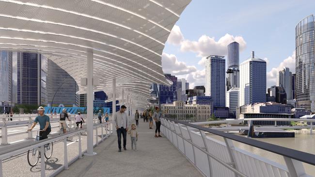 An artist’s impressions of how Victoria Bridge will be shaded for pedestrians.