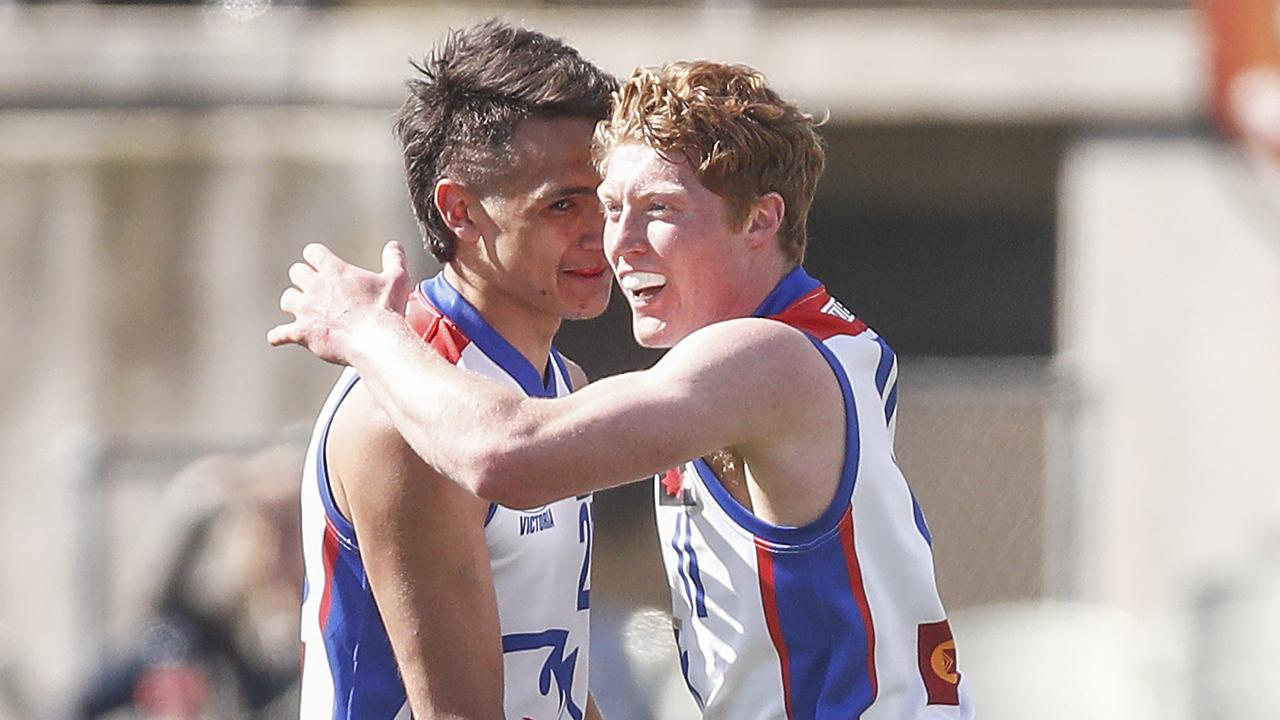 Matthew Rowell and Jamarra Ugle-Hagan played key roles in the Oakleigh Chargers’ NAB League premiership in 2019. Picture: Daniel Pockett