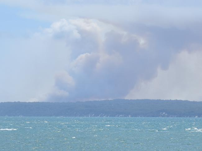 The Fraser Island fire as seen from River Heads. Photo: Stuart Fast