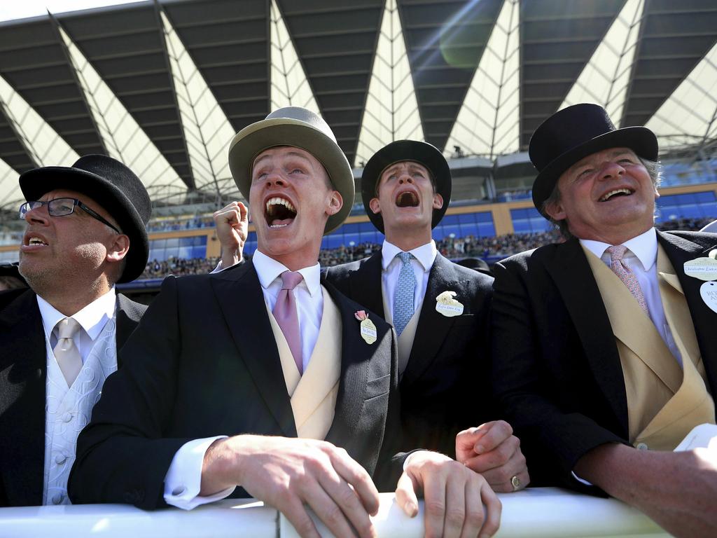 Racegoers enjoy the action during day five of Royal Ascot in Ascot, England, Saturday June 22, 2019. Picture: Mike Egerton/PA via AP