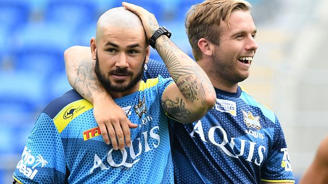 Nathan Peats (Ieft), with Kane Elgey, may return from injury this week. Picture: AAP