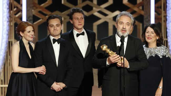 Sam Mendes accepts the award for Best Motion Picture – Drama for 1917 at the Golden Globes. Picture: Paul Drinkwater/Getty Images