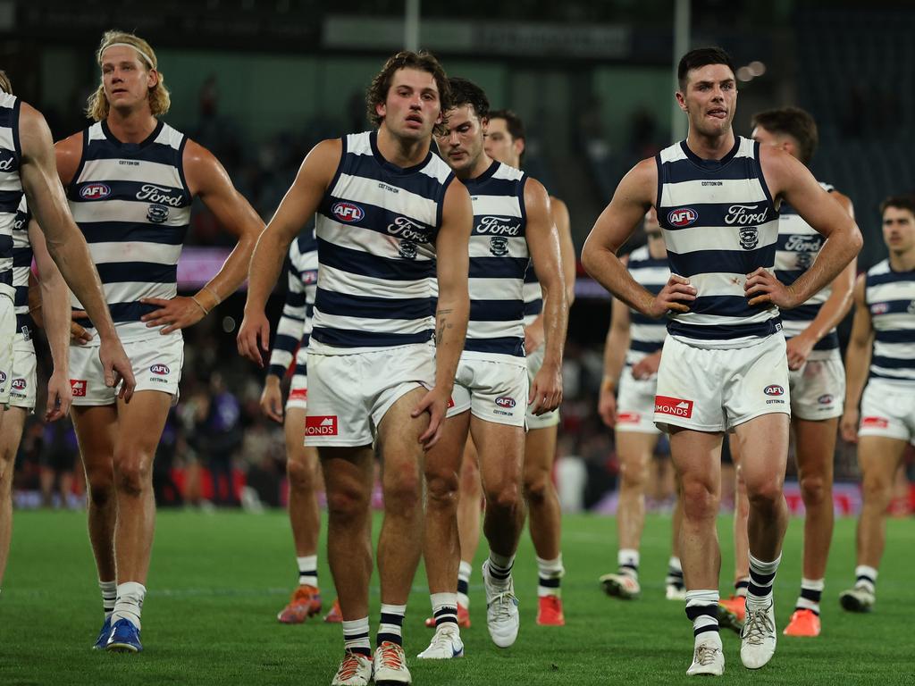 The Cats walk off after the loss to the Saints. Picture: Robert Cianflone/Getty Images