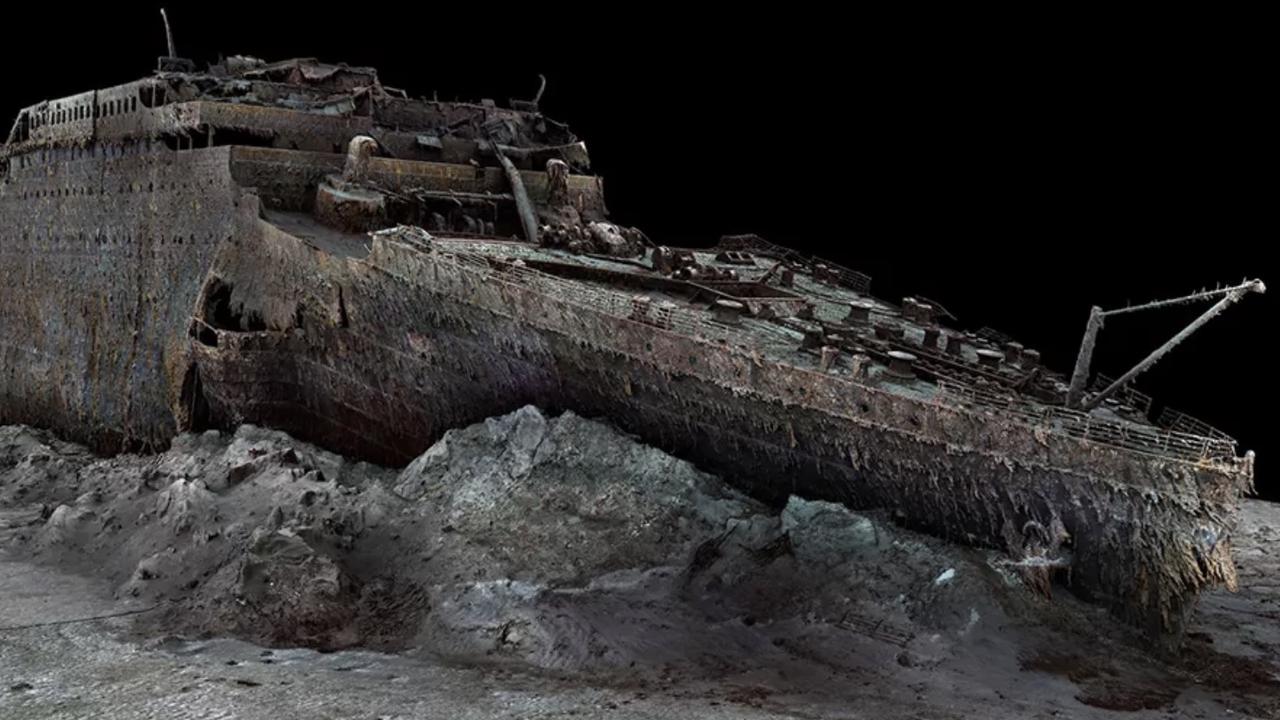 The world has been granted an unprecedented glimpse into the Titanic’s demise, with the first complete digital scan of the legendary shipwreck unveiled. Picture: Atlantic Productions