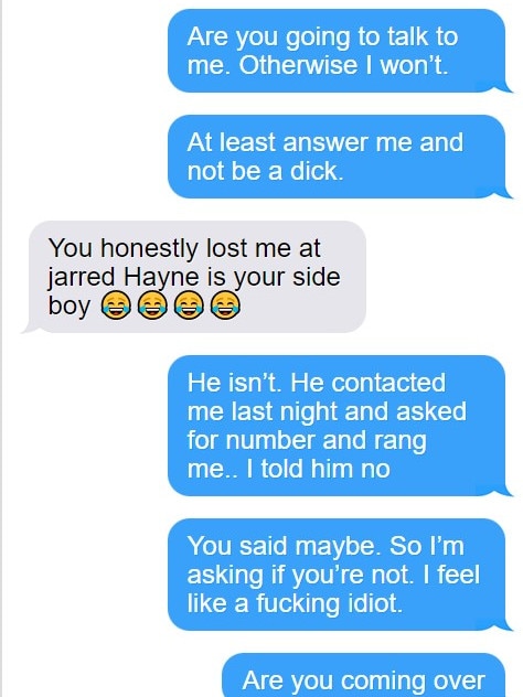 The texts were tendered to the jury. Picture: Mockup from texts tendered in court documents