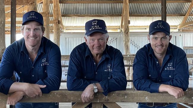 Peter, Graham and William Morphett of Alma Merinos, Booligal. Picture: Supplied