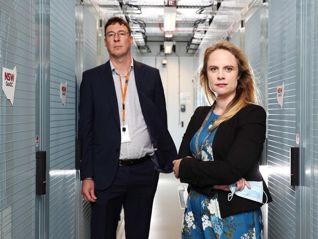 Service Delivery Manager, Peter McMillan, with and Director of Policy and Awareness of Cyber Security NSW, Charlotte Wood. Picture: Tim Hunter.