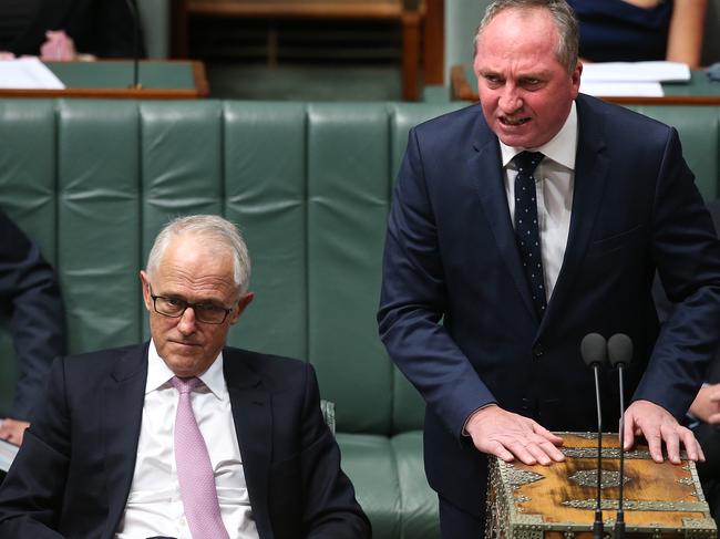 PM Malcolm Turnbull and Deputy PM Barnaby Joyce in Question Time in the House of Representatives Chamber, at Parliament House in Canberra.