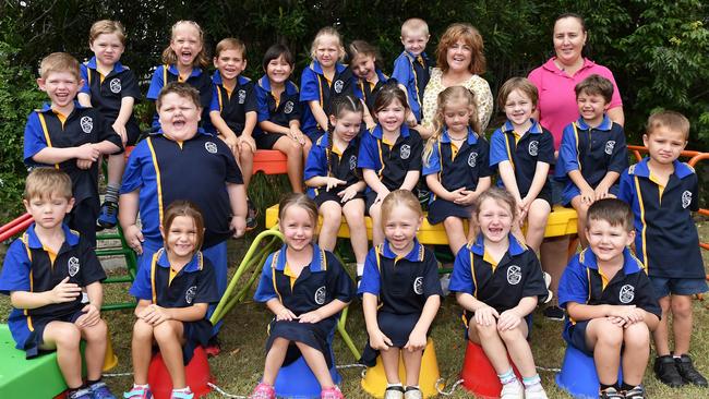 MY FIRST YEAR: Gympie South State School Prep C. Picture: Patrick Woods.Front Row-L-R. Hunta McDonald, Lizzy Curry, Amelia Hansen, Aiya Ostrofski, Alecia Griffiths, Sean Wyllie, Ocsley Beutel.Middle Row L-R. Roman Baker, Jacob Bourke-Smith, Montannah Powell, Nova-Lee Carroll, Phoebe Edwards, Jacob Dibbets, Harrison Hesketh.Back row: L-R. Elijah Butterfield, Meishayla Schnell, Declan Jacovou, Ava Garde, Phoenix Strachan, Amelia Scifleet, Hunter White, Ms Cathie Cavanagh (Teacher), Judy Ramsey (Teachers Aide).