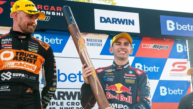 Broc Feeney celebrates his win in Darwin. (Photo by Daniel Kalisz/Getty Images)