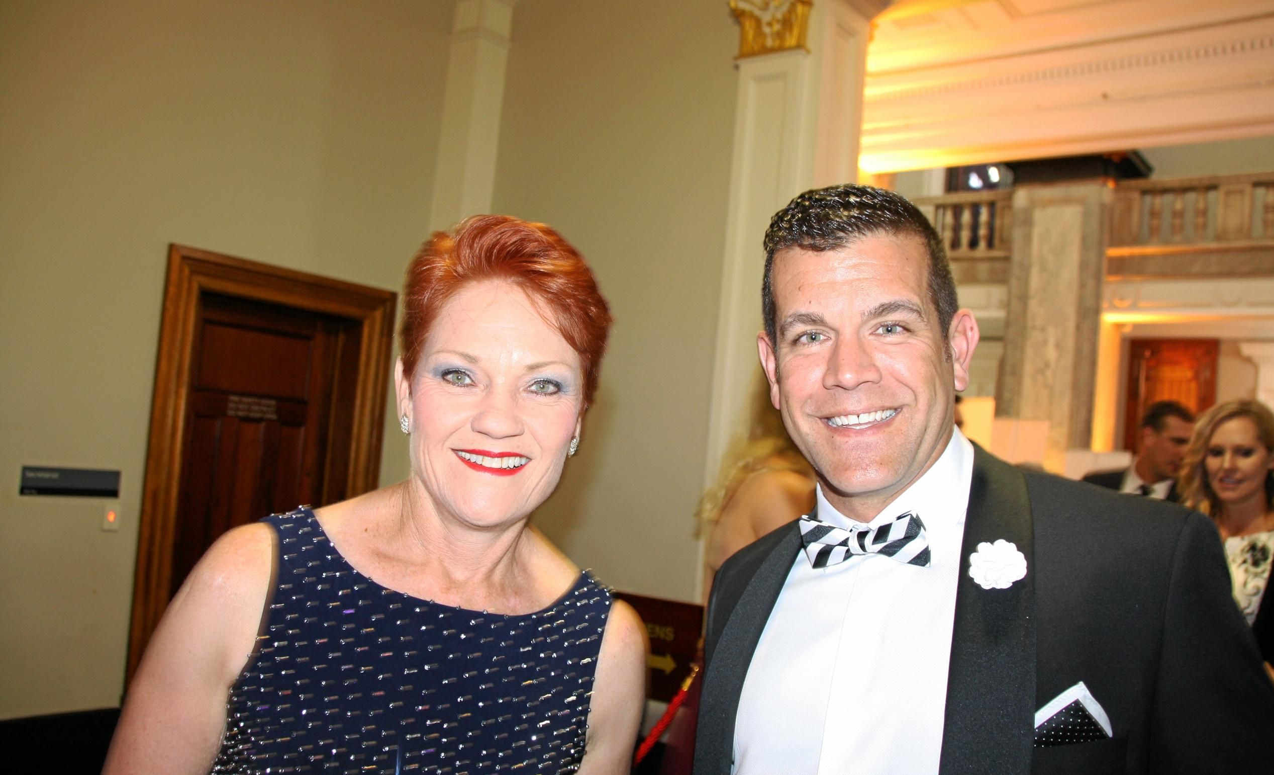 Senator Pauline Hanson with Master Builders' CEO Grant Galvin at the 2017 Master Builders Queensland Housing and Construction Awards at Brisbane City Hall. Picture: Erle Levey