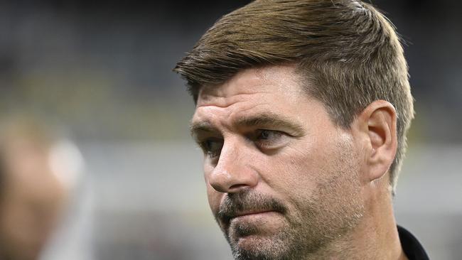 TOWNSVILLE, AUSTRALIA - JULY 20: Aston Villa coach Steven Gerrard looks on during the 2022 Queensland Champions Cup match between Aston Villa and Brisbane Roar at Queensland Country Bank Stadium on July 20, 2022 in Townsville, Australia. (Photo by Ian Hitchcock/Getty Images)