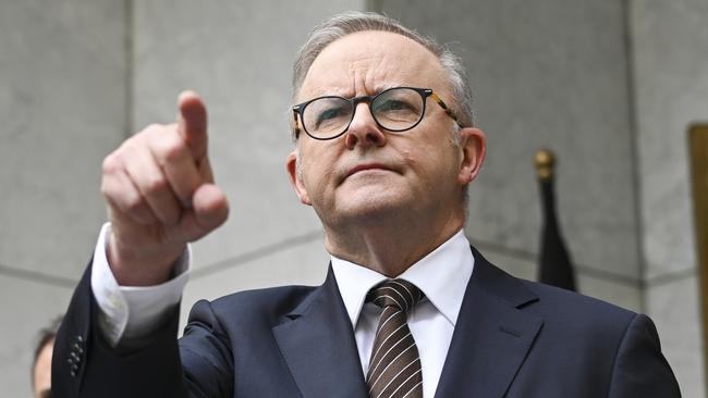 Prime Minister Anthony Albanese at a press conference on Friday at Parliament House in Canberra. Picture: NewsWire / Martin Ollman