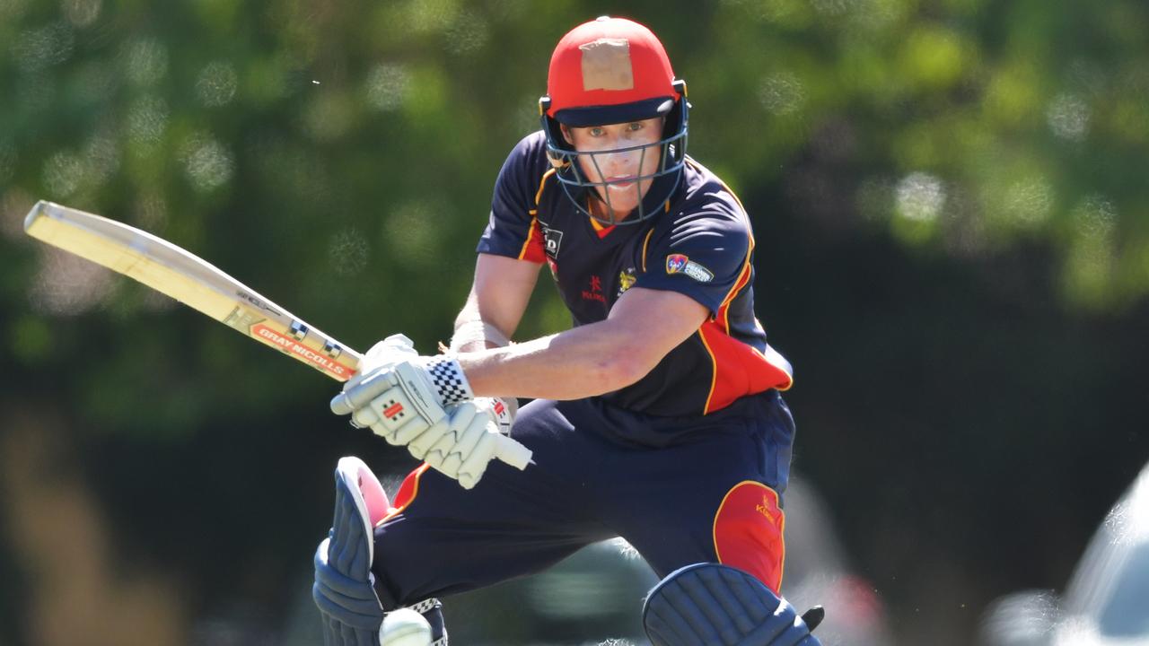 All-rounder Ben Pengelley carves a ball through the off side.