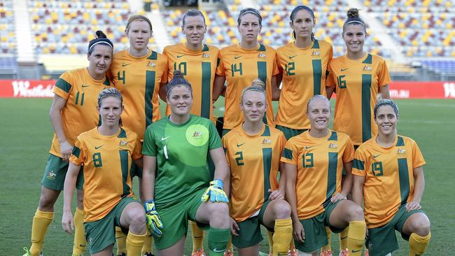 The photo of the Matildas in an empty stadium back in 2014 in Brisbane. (Photo by Bradley Kanaris/Getty Images)