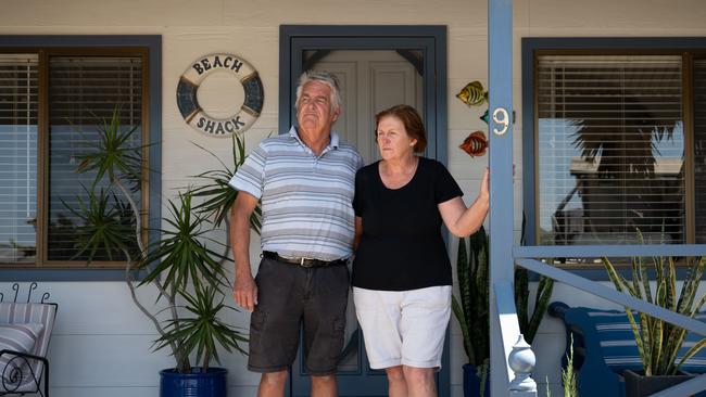 Pines Community Association chair Phil Walker and wife Glenda on their porch. Picture: Naomi Jellicoe