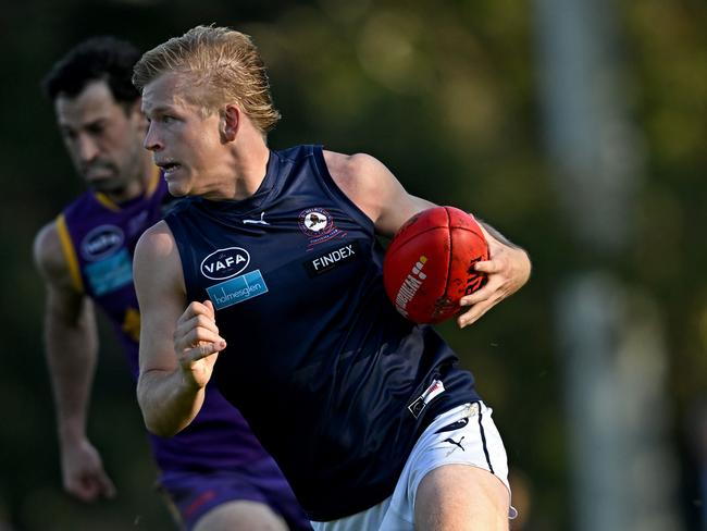 Old MelburniansÃ Charles Dowling during the VAFA Collegians v Old Melburnians football match in St Kilda, Saturday, May 13, 2023. Picture: Andy Brownbill