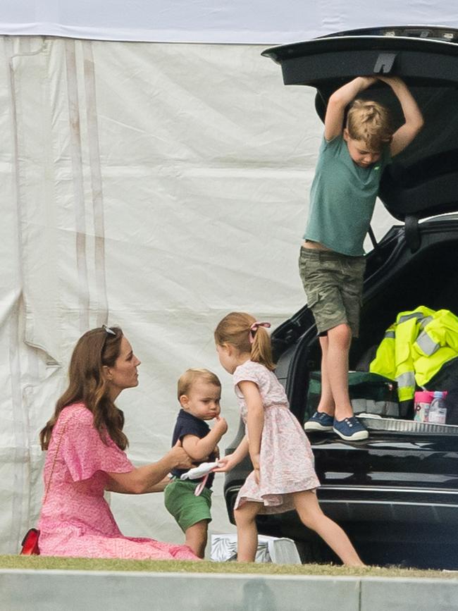 The Duchess of Cambridge and her children at The King Power Royal Charity Polo Day on July 10, 2019. Picture: Samir Hussein/WireImage